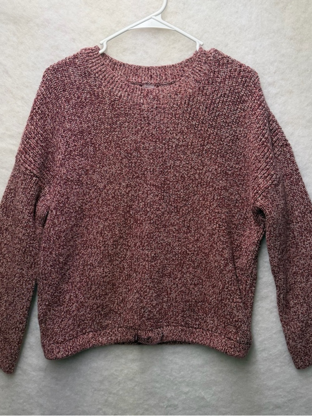 Lou & Grey Size Medium Marled Burgundy Shaker Stitch Crewneck Sweater